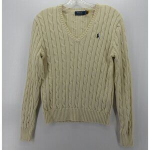 Ralph Lauren Polo Sweater Medium Cream Pullover Cable Knit Pony